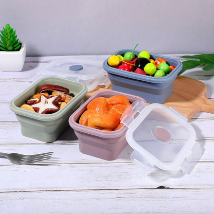 6 Pcs Silicone Food Containers 11.8 oz Collapsible Storage Containers with Airtight Lids Stacking Meal Prep Lunch Leftover Food fruits Storage Foldable Box for Freezer Microwave Dishwasher Safe