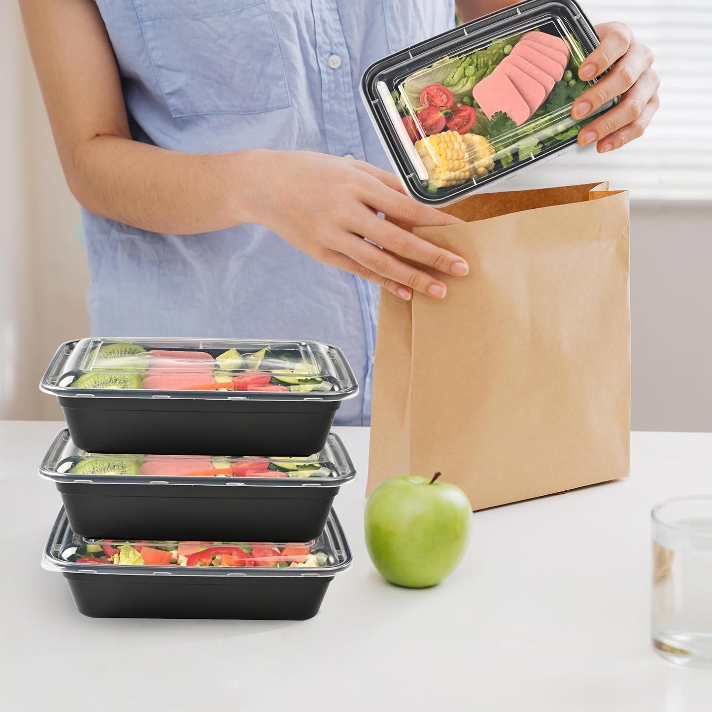 LOKATSE HOME Meal Prep Containers 48 pack 1 Compartment with Lids, Food Storage Bento Stackable Reusable Lunch Boxes, BPA-Free Microwave/Dishwasher/Freezer Safe(38 oz)