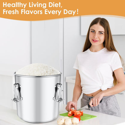 304 Stainless Steel Food Containers with Lids,12L/20LBS Airtight Food Storage Containers with Lock Clips for Flour Rice Sugar Coffee Bean,Stainless Steel Food Storage Containers for Kitchen