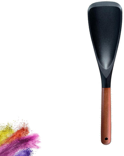 Silicone Spatula and Rice Spoon with Wooden Handle, Non-Stick, Heat Resistant, for Cooking, Mixing, Scooping (White, 9-inch rice spoon)