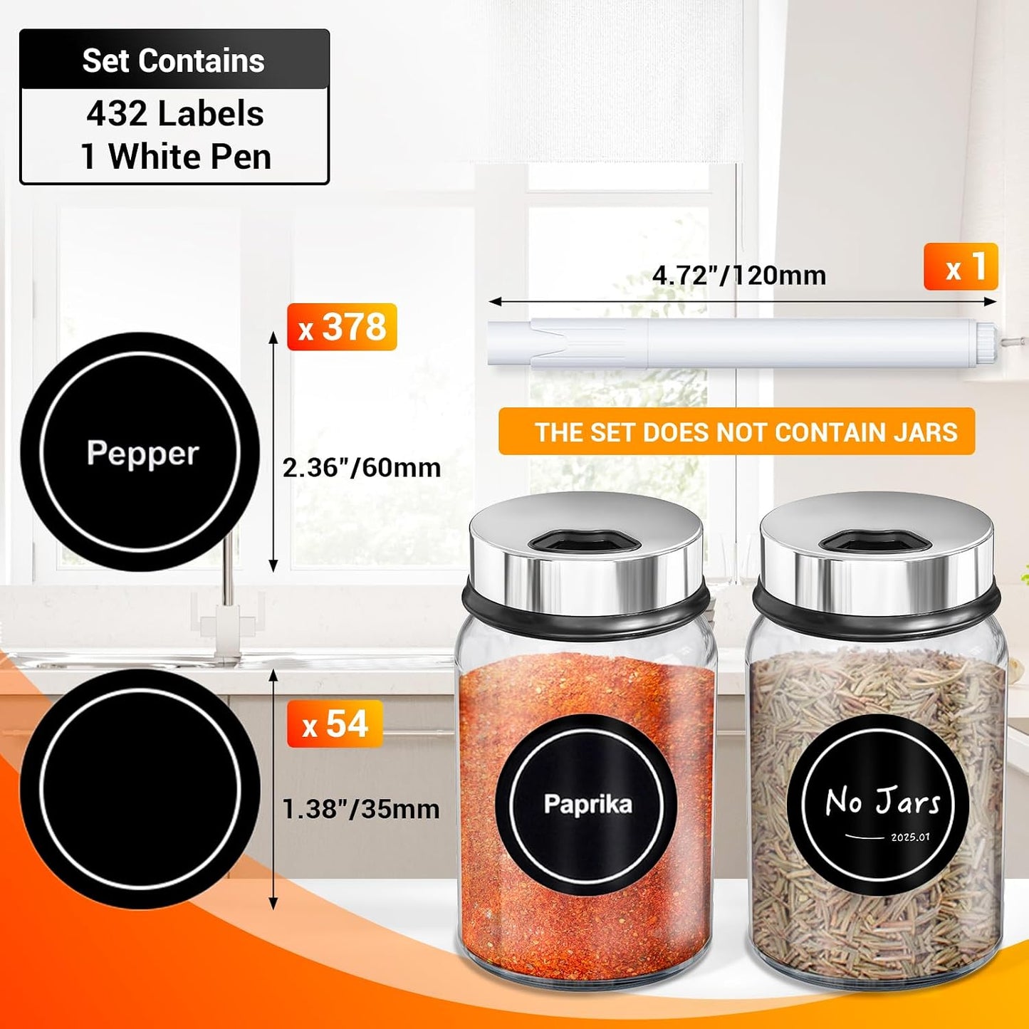 Segarty Food Label Stickers, 300 Pcs Blank Expiration Date Stickers to Write On, with 1 Black Pen, Waterproof Removable Freezer Labels for Glass Spice Jars, Canister, Food Container