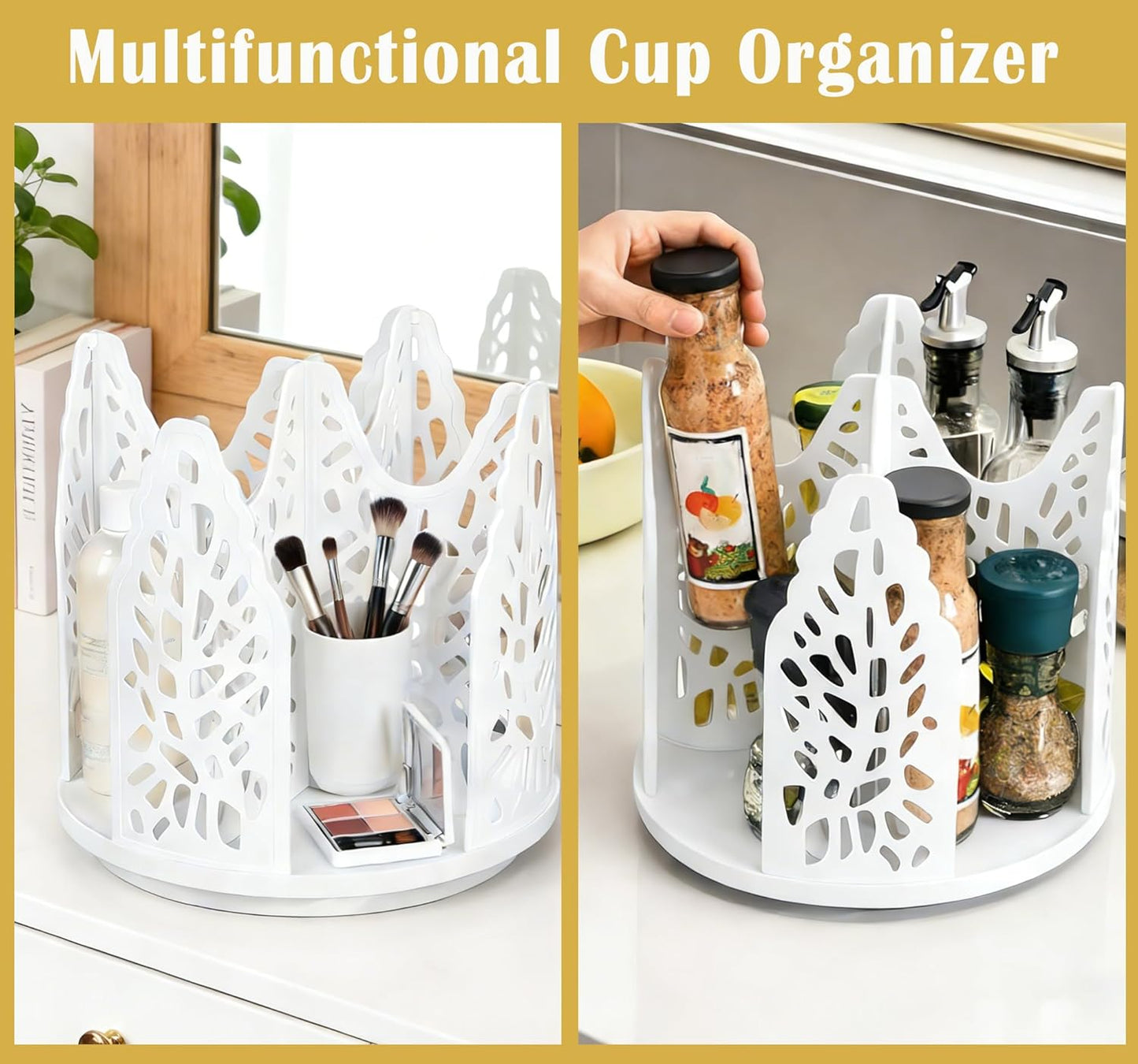 Rotating Coffee Cup Holder, Cup Dispenser with 4 Compartments, Plastic Cups Lid Organizer for Countertop, Coffee Station, Home, Office (white)