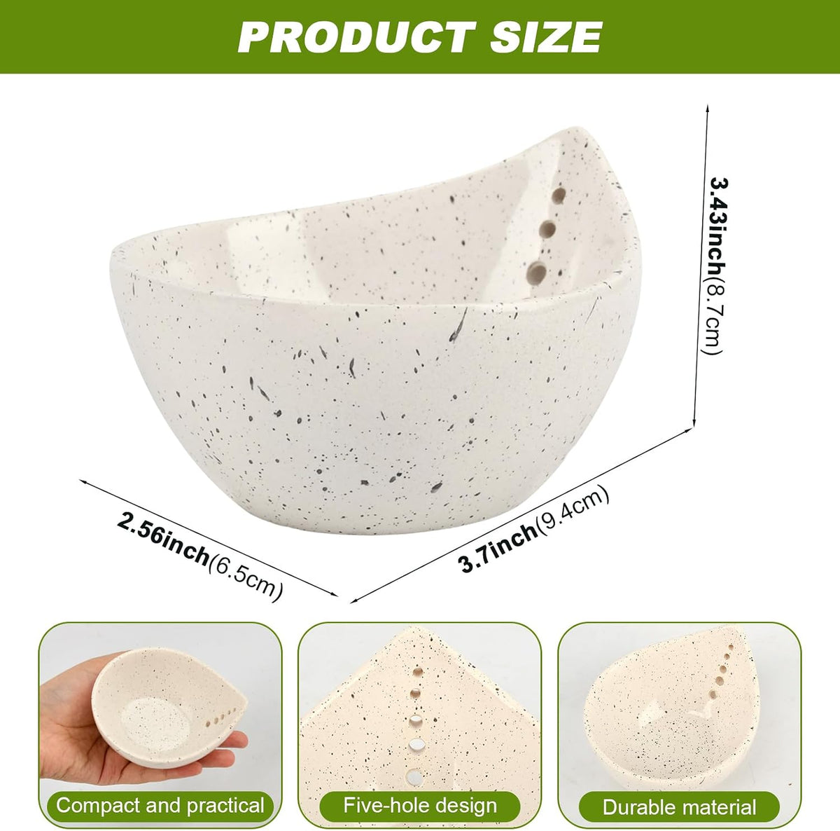 Herb Stripper Bowl, Resin Kitchen Herb Leaf Stripping Tool, 5‑Hole Speckled Bowl for Thyme, Basil, Rosemary, Parsley, Oregano, Cilantro, Kale, Collects Stripped Herb Leaves, Dishwasher Safe，White