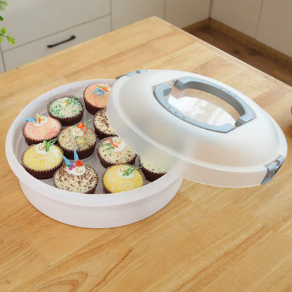 Portable Pie Cupcake Carrier with Lid and Tray 3-In-1 Round Cupcake Container Egg Holder Deviled Egg Tray Muffin Tart Cookie Food Keeper 10 Inch