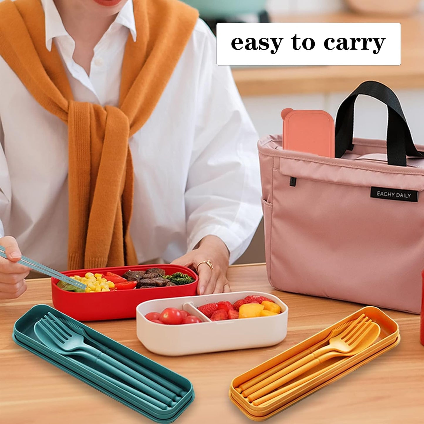 Reusable Travel Utensils Set with Case, 4 Sets Plastic Portable Knife Fork Spoons Tableware for Kids Adults Travel Picnic Camping Utensils