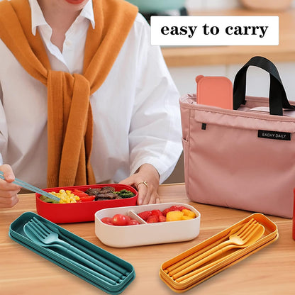Reusable Travel Utensils Set with Case, 4 Sets Plastic Portable Knife Fork Spoons Tableware for Kids Adults Travel Picnic Camping Utensils