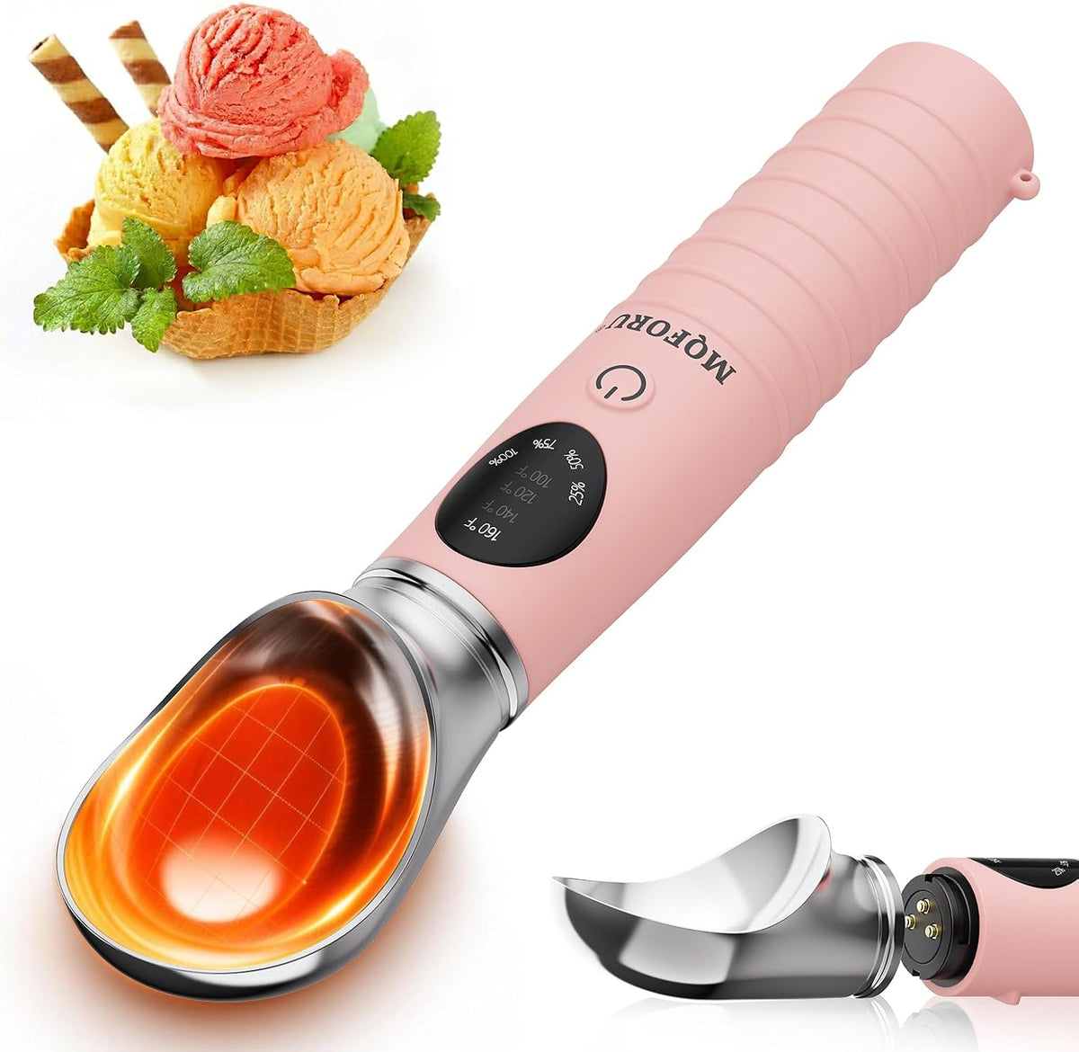 Heated Ice Cream Scoop with Removable Head – Dishwasher Safe