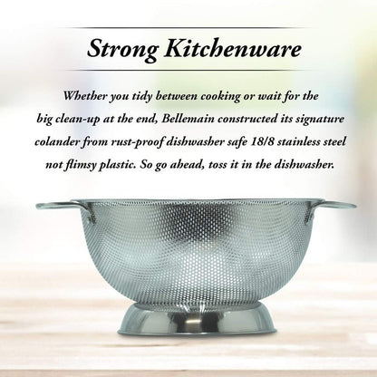 Bellemain 3 Qt Metal Colander with Handle | Pasta, Spaghetti, Berry, Fruit, Vegetable, Kitchen Food Strainer Basket | 18/8 Stainless Steel Colander Bowl | Pot Drainer for Cooking, Sifter Strainer