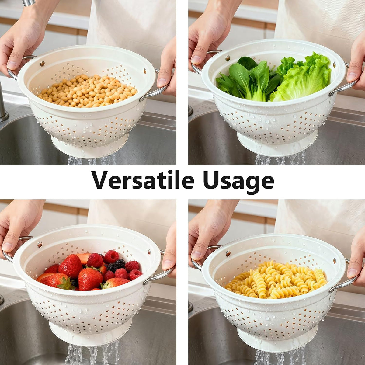Colander Set for Kitchen, 1.5, 3, 5 Qt Food Strainers and Colanders