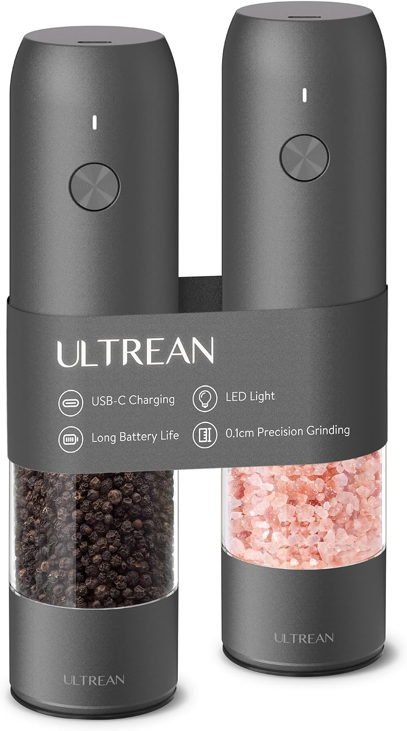 Ultrean Electric Salt and Pepper Grinder Set, Rechargeable,Matte Black