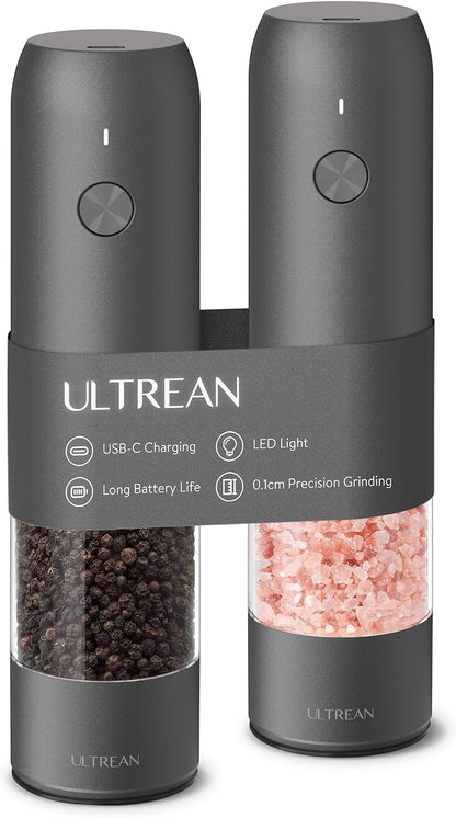 Ultrean Electric Salt and Pepper Grinder Set, Rechargeable,Matte Black