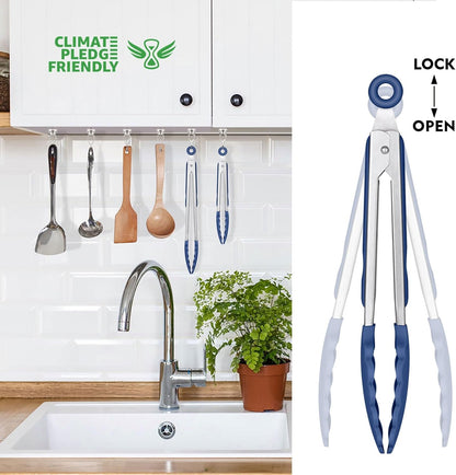 HOTEC Premium Stainless Steel Locking Kitchen Tongs with Silicon Tips, Set of 2-9" and 12"