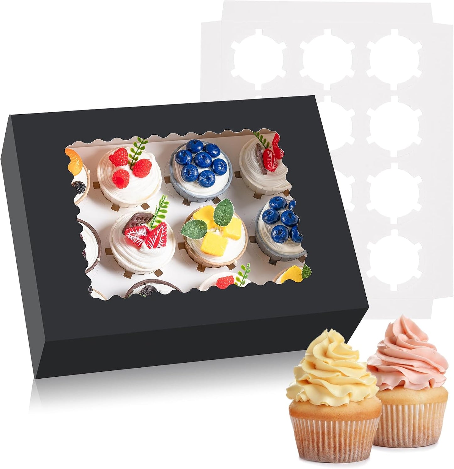 Hoewina 6PCS Cupcake Boxes - Hold 12 Count Cupcake Containers with Window, Food Grade Cupcake Holder Easy Transport and Presentation - Ideal for Cupcakes, Desserts, and More