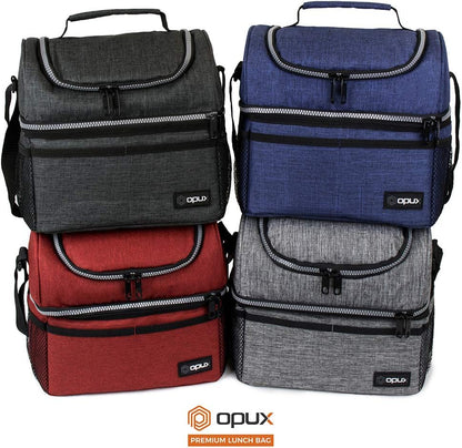 opux Insulated Lunch Bag for Men Women, Double Decker Leakproof Lunch Box Cooler Tote with Shoulder Strap, Large Lunchbox for Work School Travel Meal Prep, Adults Kids Boys Girls, Green, 16 Cans
