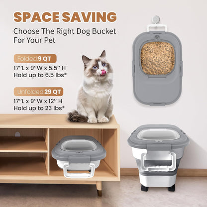 23-25 Lbs Airtight Dog Food Storage Container,Collapsible Dog Food Container with Lid,Wheels,Handle,Large Pet food storage Container with Scoop,Small Food Container for Dog Cat