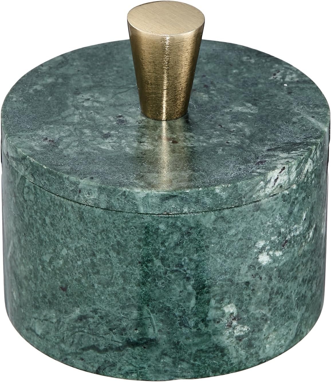 Queenza White Marble Salt Cellar with Lid and Brass Knob, 3 Inch Salt Box