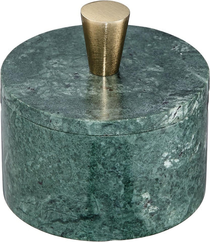 Queenza White Marble Salt Cellar with Lid and Brass Knob, 3 Inch Salt Box