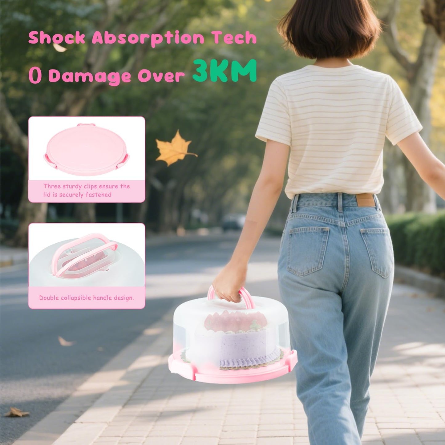 Cake Carrier With Lid And Handle, Bpa-Free Cake Holder With Lid For 10 Inch Round Cake Carrier With 10 pcs Round Golden Cake Boards And Portable Insulated Bag