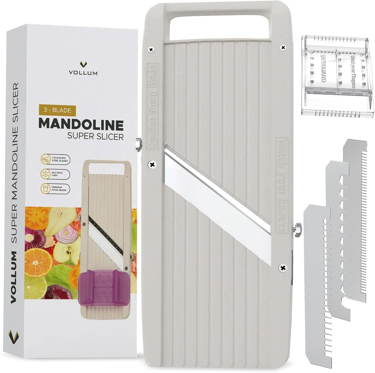 Vollum Wide Japanese Mandoline Slicer for Kitchen – Professional Slicer Vegetable Cutter with Interchangeable Stainless Steel Blades – Food Manual Slicer Handheld Mandoline Slicer