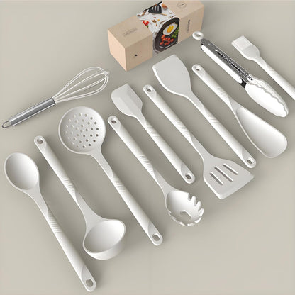Silicone Cooking Utensils Set - 600°F Heat Resistant, Nonstick Kitchen Utensil Set with Spatulas, Spoons, Whisk, Tongs, BPA Free, Dishwasher Safe, Black