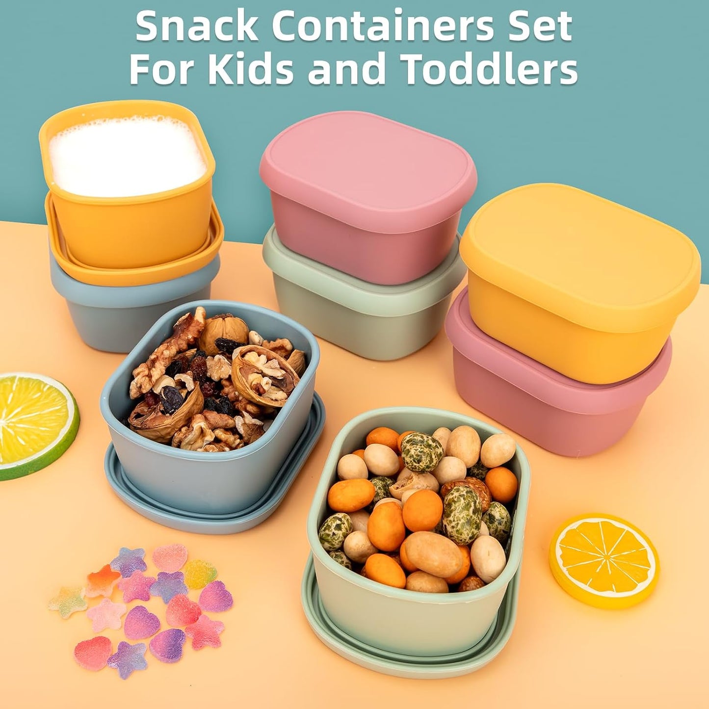 10oz(8pcs) Silicone Snack Containers Food Storage Containers, Reusable Small Snack Container with Lids, Stackable For Meal Prep,Fruit,Freezer