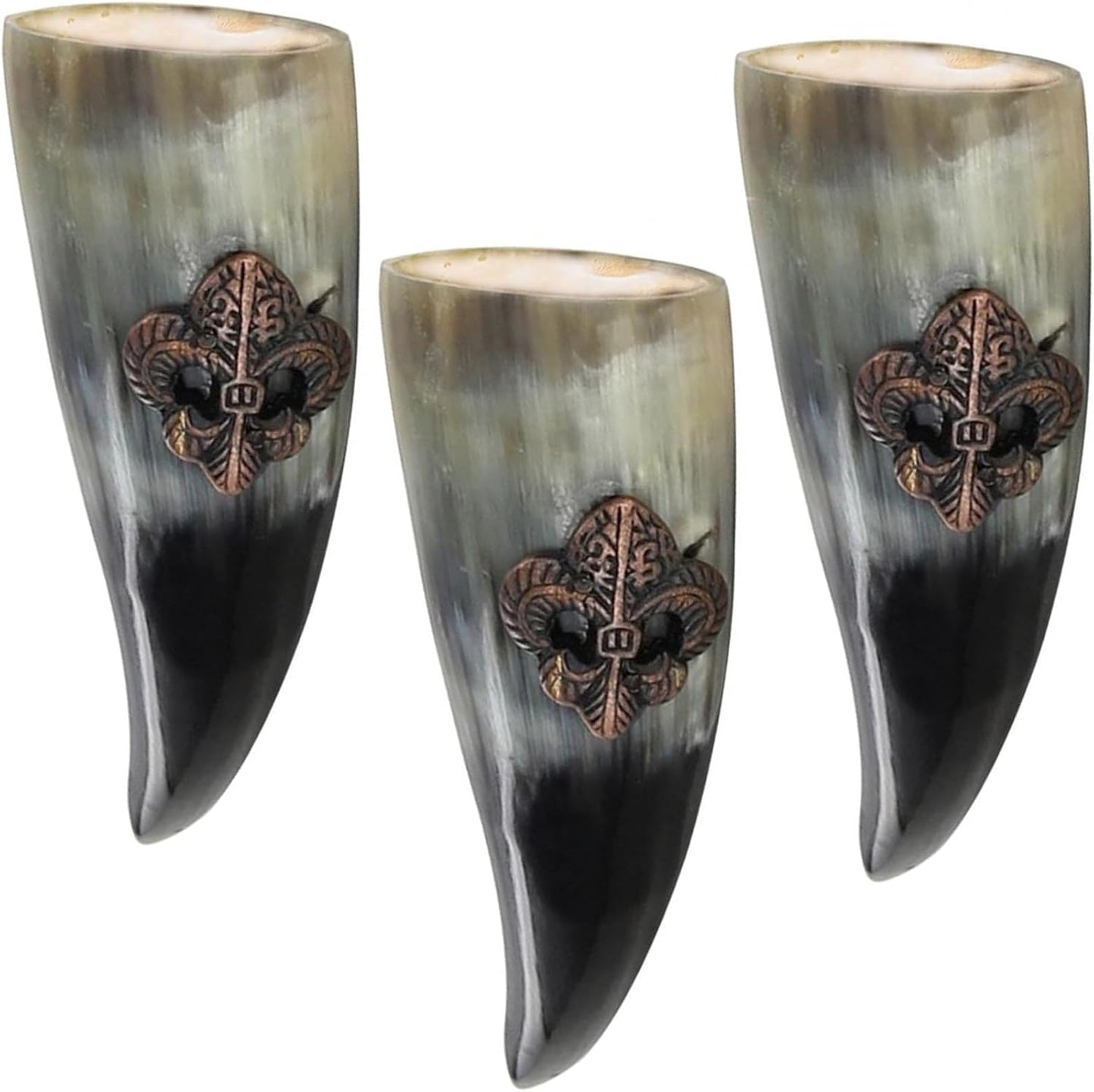 Armory Replicas™ 3-Piece Buffalo Drinking Horn Set – Handmade Natural Horn Cups with Earth Design, Viking Style Mead Ale Wine Cups for Feasts, Parties & Collectors
