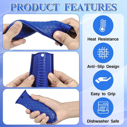 TXIN Set of 4 Silicone Hot Handle Cover Heat Resistant Pot Grip Holder Non-Slip Pot Handle Pan Sleeve Grip Potholder for Cast Iron Skillets, Griddles, Frying Pans and Metal Cookware (Blue)