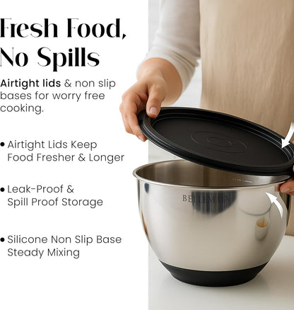 Bellemain Stainless Steel Non-Slip Mixing Bowls with Lids (4-Piece Set)