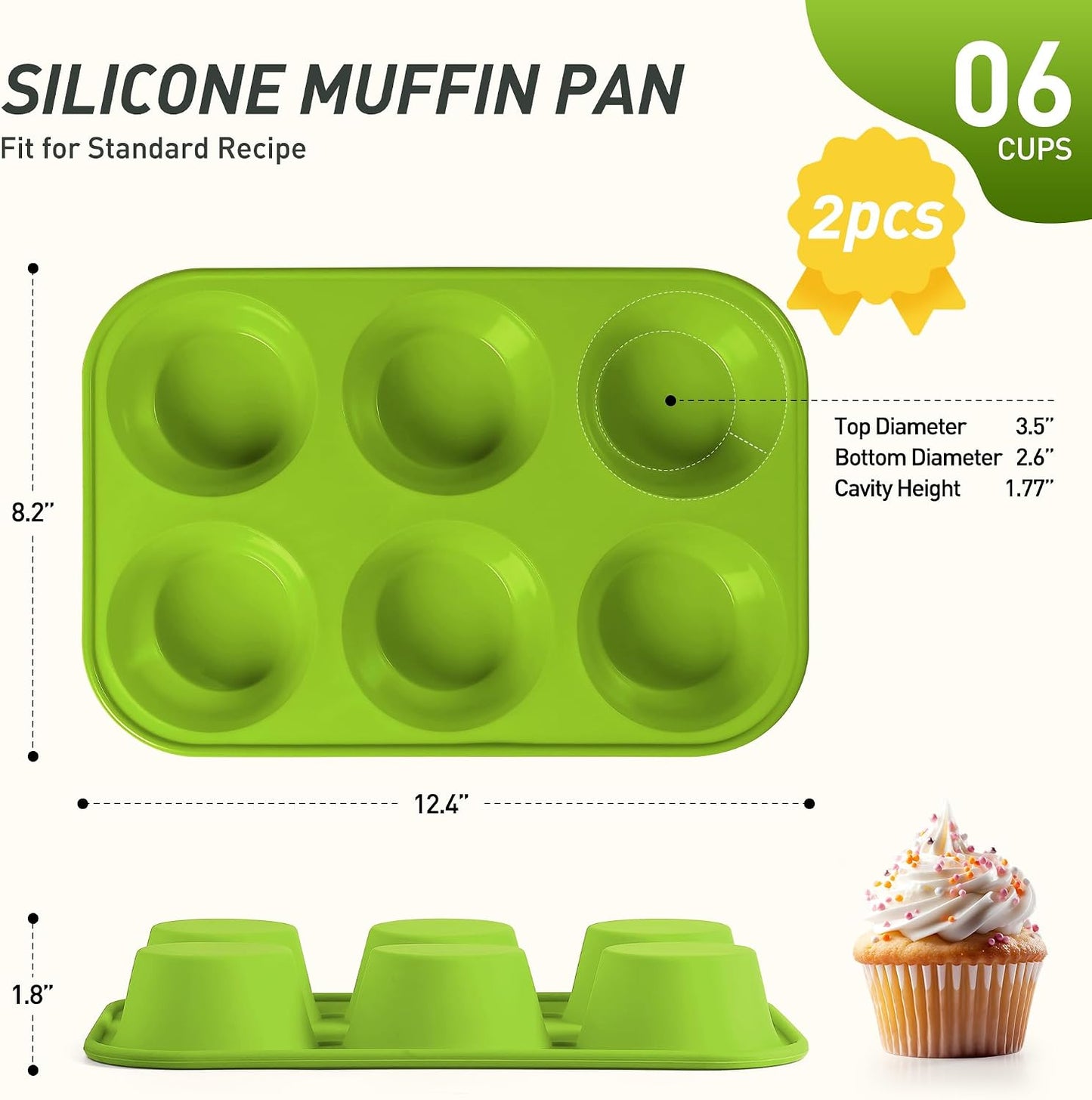2 Pack 12 Cups Silicone Muffin Pan with Metal Reinforced Frame Regular Size Silicone Molds Cupcake Cake Baking Pans Cookie Baking Chocoflan Cupcake Mold Nonstick Muffin Tin Home Baking Supplies