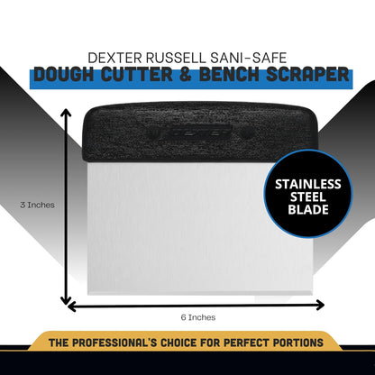 Dexter-Russell 6” x 3” Dough Cutter/Scraper – S196B, Stainless Steel Blade with Black Textured Handle, Sani-Safe Series, NSF Certified, Made in USA
