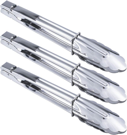 HINMAY Stainless Steel Serving Tongs Metal Cooking Tongs (9-Inch 3 Pieces)