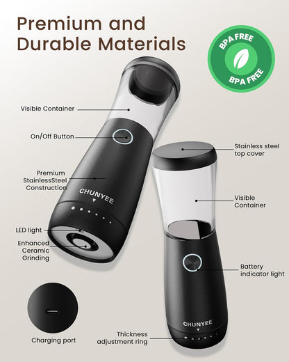 Electric Salt and Pepper Grinder Set - Automatic Stainless Steel Rechargeable Salt and Pepper Grinder Set with Storage Base, Large Capacity, LED Light & Adjustable Coarseness, Ideal Kitchen Gadget