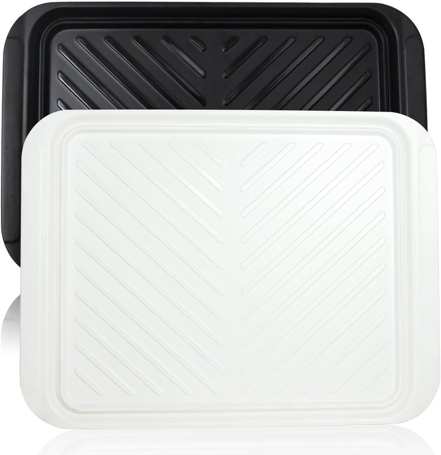 ECOIOU Extra Large Grilling Prep and Serve Trays, 17.3x13 inch BBQ Tray for Raw and Cooked Food, Melamine Serving Trays for Food, Set of 2, Black and White
