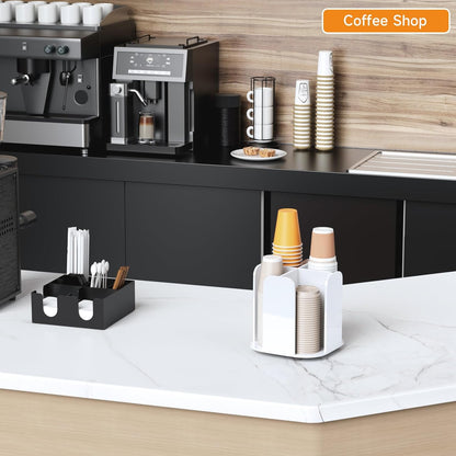 Beego Rotatable 4-Compartment Acrylic Cup Dispenser - Coffee Station Cup and Lid Carousel Countertop Plastic Cup Holder for Restaurant Breakroom Coffee Bar