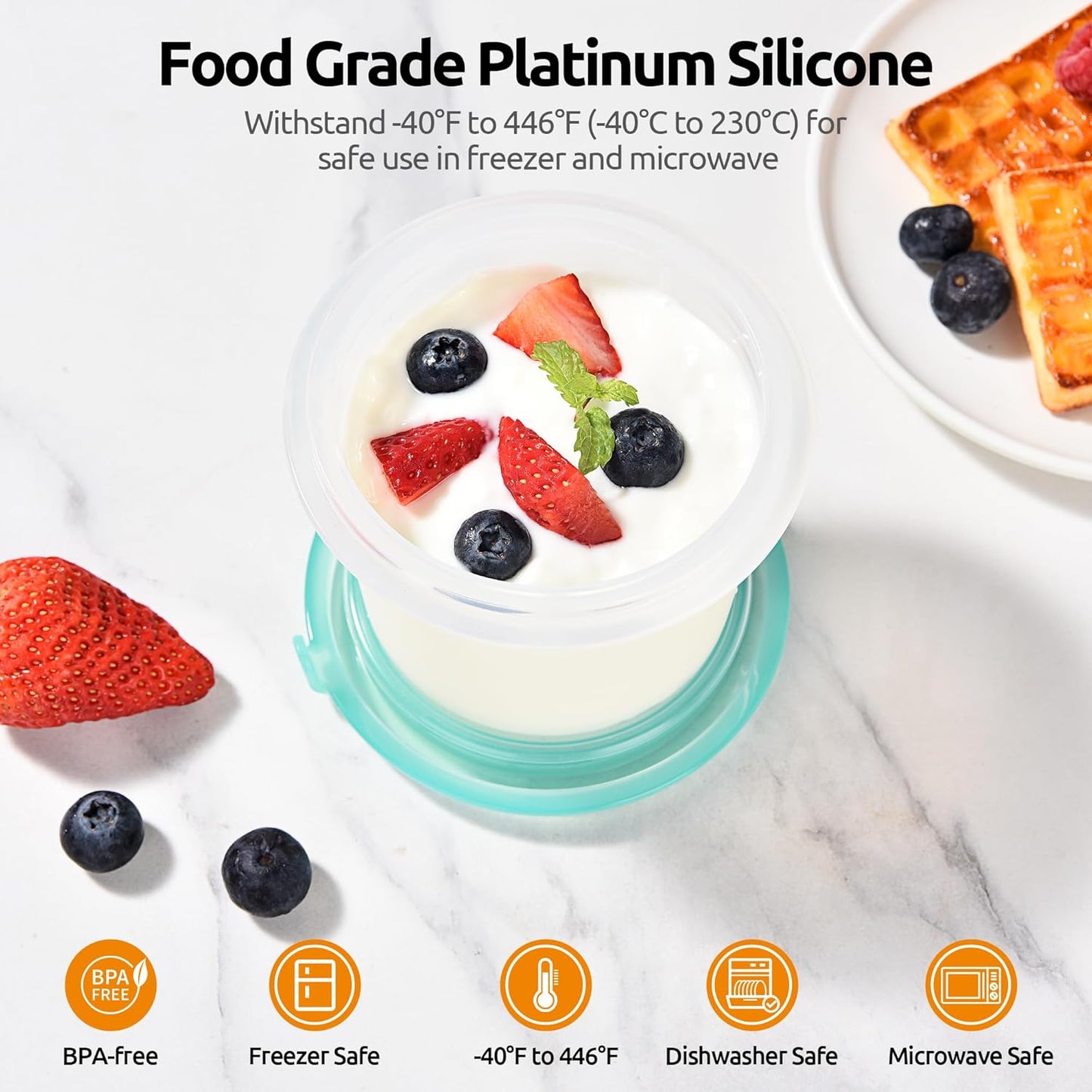 U-Taste Silicone Food Storage Containers Set: Meal Prep Box with Airtight Lid, Freezer & Microwave Safe, Date Marking Circle, Clear cup/oz/ml Measurement for Dry & Wet Deli -2oz/4oz/8oz/16oz, Aqua Sky