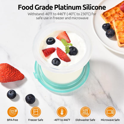 U-Taste Silicone Food Storage Containers Set: Meal Prep Box with Airtight Lid, Freezer & Microwave Safe, Date Marking Circle, Clear cup/oz/ml Measurement for Dry & Wet Deli -2oz/4oz/8oz/16oz, Aqua Sky