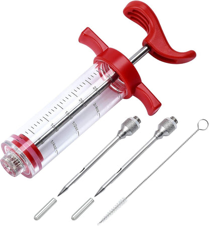 Meat Injector Plastic with 2 Stainless Steel Needles and Brushes