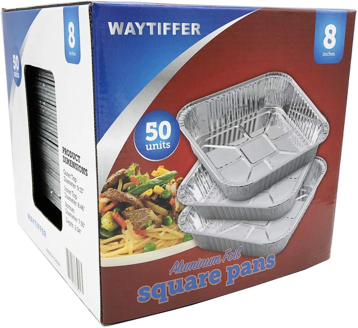 Waytiffer 25pack- 8 x 8 Aluminum foil Pans Disposable Heavy Duty Square baking Cake Pan, Cooking Tins Homemade Breads Oven Pans,Foil Pan, Baking pan Roasting
