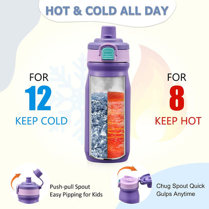 MAISON HUIS Bento Box for Kids with 8oz Soup Thermo, Leak-proof Lunch Food Containers with 5 Compartment, Insulated Lunch Bag & 17oz Stainless Steel Water Bottle for School, Trvael