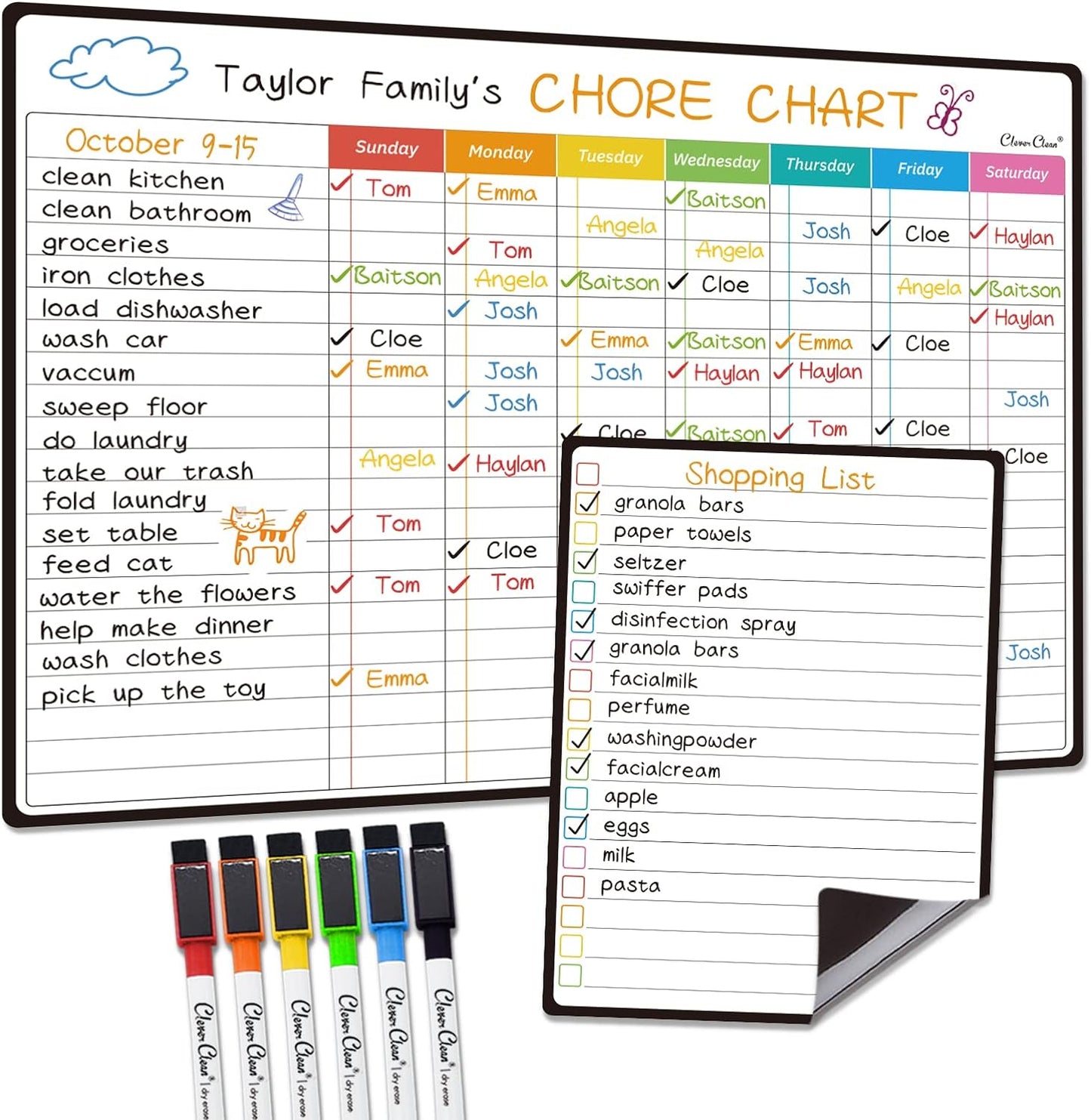 Magnetic Dry Erase List Board - 6.5"x8.5" Weekly, Daily, 2 List Boards for Fridge - 6 Extra Fine Point Markers Included - Shipped Flat