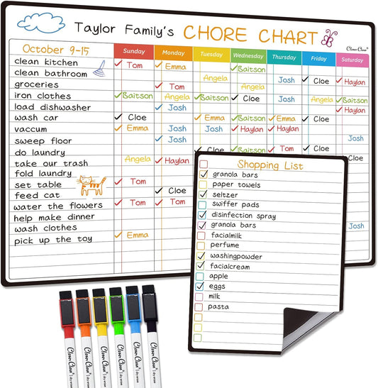 Magnetic Dry Erase List Board - 6.5"x8.5" Weekly, Daily, 2 List Boards for Fridge - 6 Extra Fine Point Markers Included - Shipped Flat