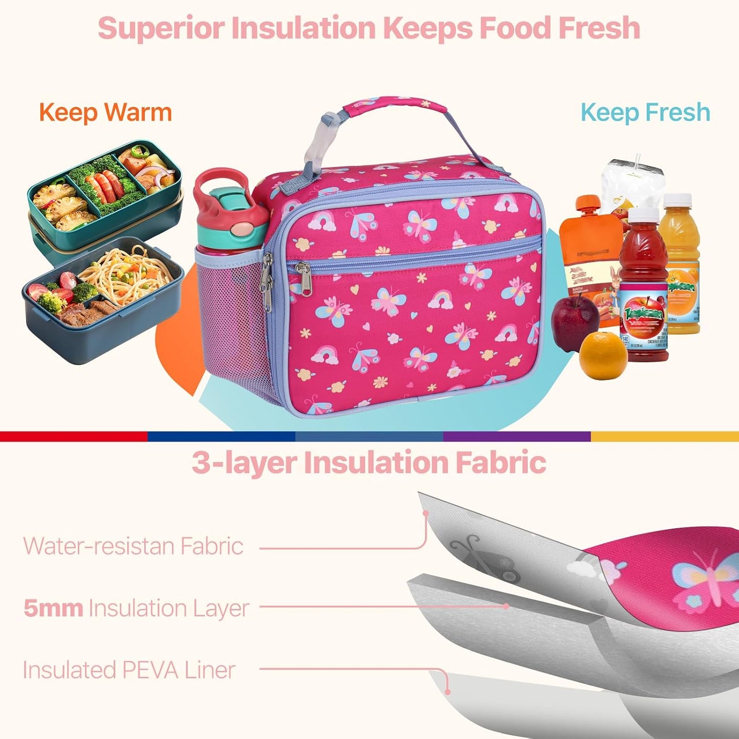 Bagseri Kids Lunch Bag Boys - Thermal Insulated Lunch Box Tote with Water Bottle Holder, Reusable Leak-Proof Kids Lunch Box for Daycare & School, Black Dinosaur (Containers Not Included)