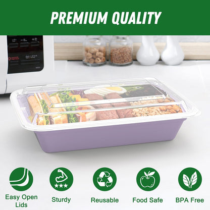50 Pack (100-Piece) 32 oz Meal Prep Containers Reusable with Easy Open Lids, Sturdy Leakproof Food Safe, Microwave Freezer Dishwasher Safe, To Go Take Out Plastic Food Storage Pans with Lids, Black