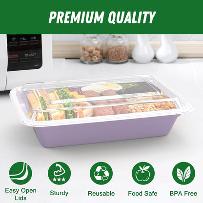 50 Pack (100-Piece) 32 oz Meal Prep Containers Reusable with Easy Open Lids, Sturdy Leakproof Food Safe, Microwave Freezer Dishwasher Safe, To Go Take Out Plastic Food Storage Pans with Lids, Black