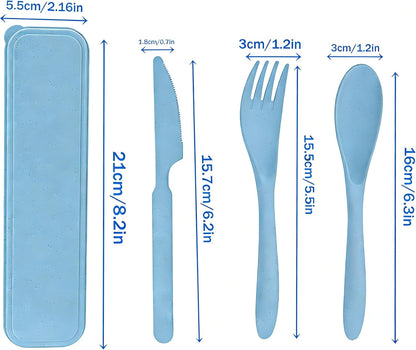 2Pack Reusable Travel Utensil Set, Plastic Fork Spoon Knife with Case, BPA-Free Portable Cutlery for Camping, Picnic & Office (Purple & Pink)