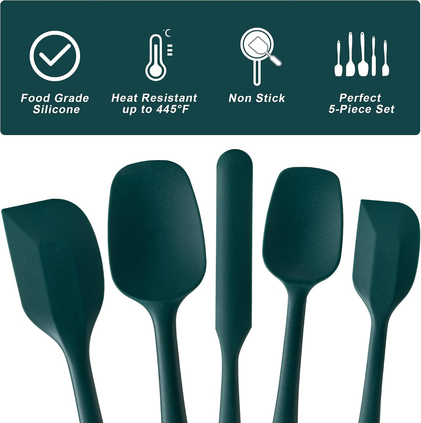 Silicone Spatula Set, 5 Piece Food Grade Rubber Spatulas for Baking, Cooking, and Mixing High Heat Resistant Non Stick Dishwasher Safe BPA-Free (Multicolor)