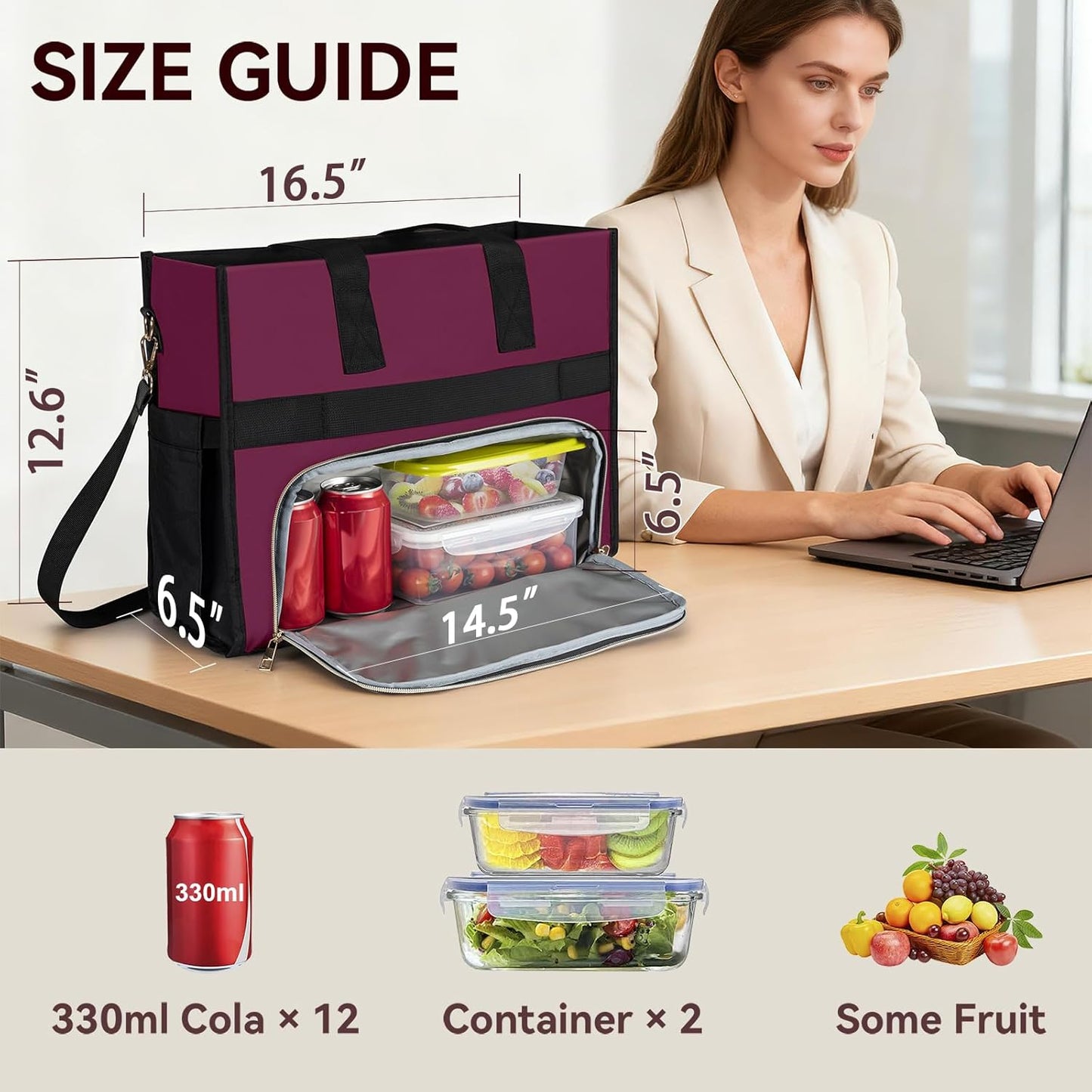 PASMAN Insulated Lunch Bag for Women, 15.6" Laptop Tote with Leakproof Cooler Compartment for Nurse Teacher Work Office and Outdoor