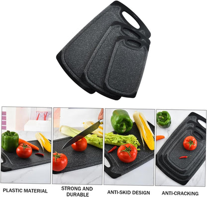 3pcs Anti-skid Plastic Cutting Boards Set, Large Thicker Dual-sided Kitchen Cutting Mats for Meats and Vegetables, Black Non-slip Home Use Chopping Board