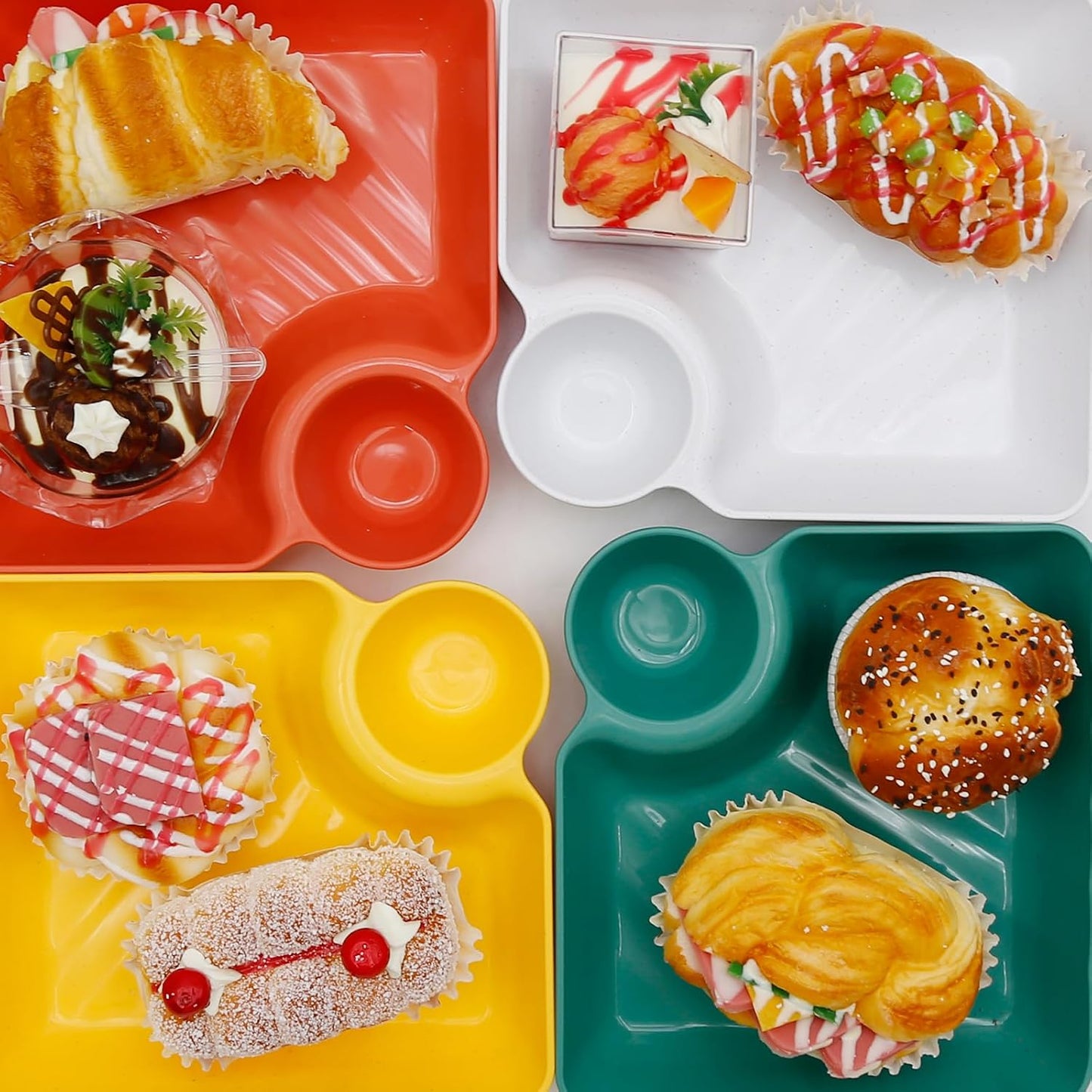 4 Pcs Veggie Platter Chips Dipping Dish L*W (7.28"*7.28") Serving Trays for Entertaining with Sauce Rack for Buffet Party Family Party (Mixed Colors) (Mixed Colors)
