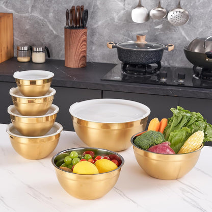 Pink Mixing Bowls with Airtight Lids, Stainless Steel Nesting Mixing Bowls Set of 7, Ideal for Baking, Prepping and Serving Food, Size 7, 3.6, 2.7, 2.1, 1.5, 1.1,0.8 QT, Stackable Design